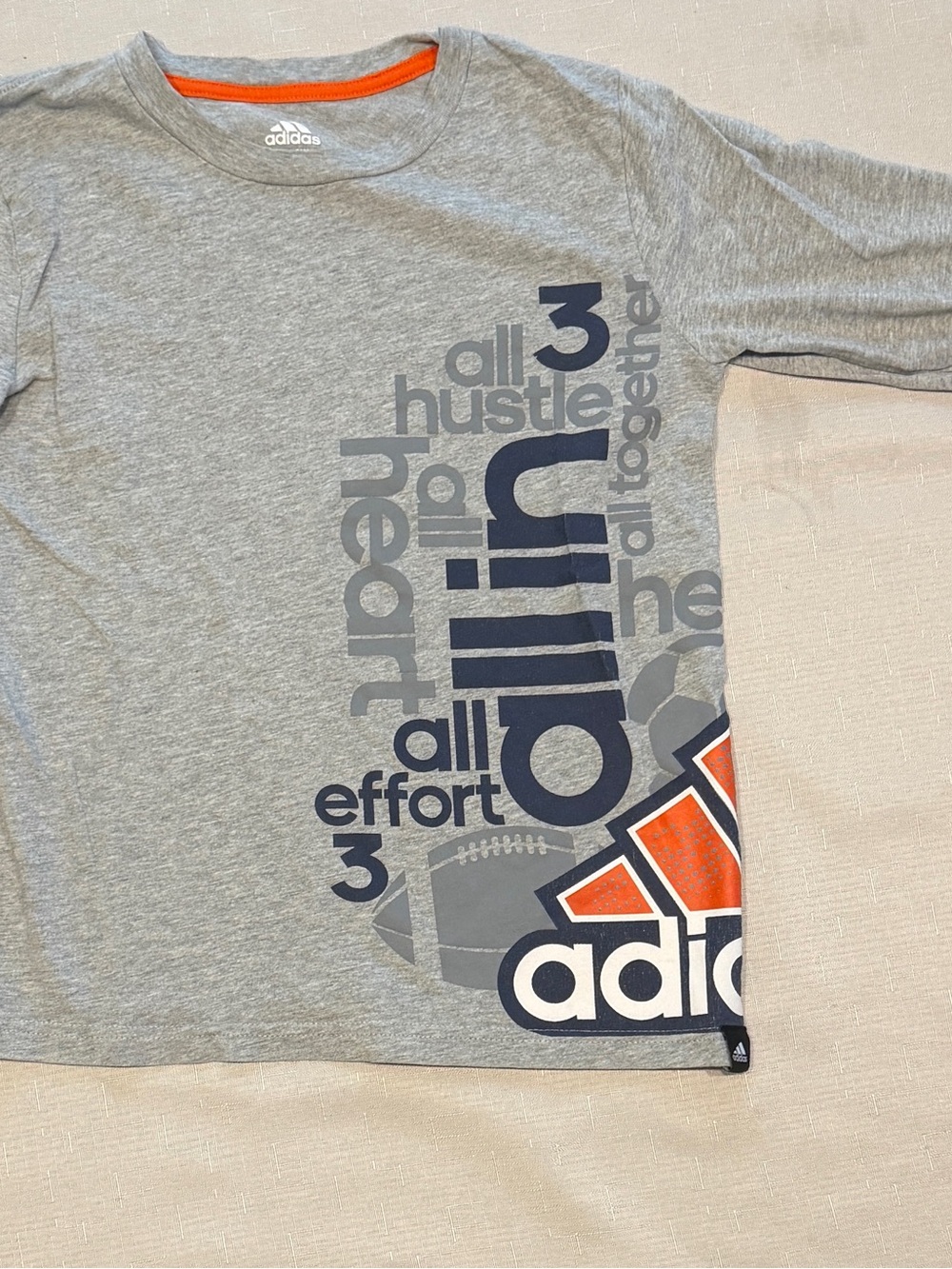 adidas Gray Long-Sleeve Tee with Orange Logo Accent